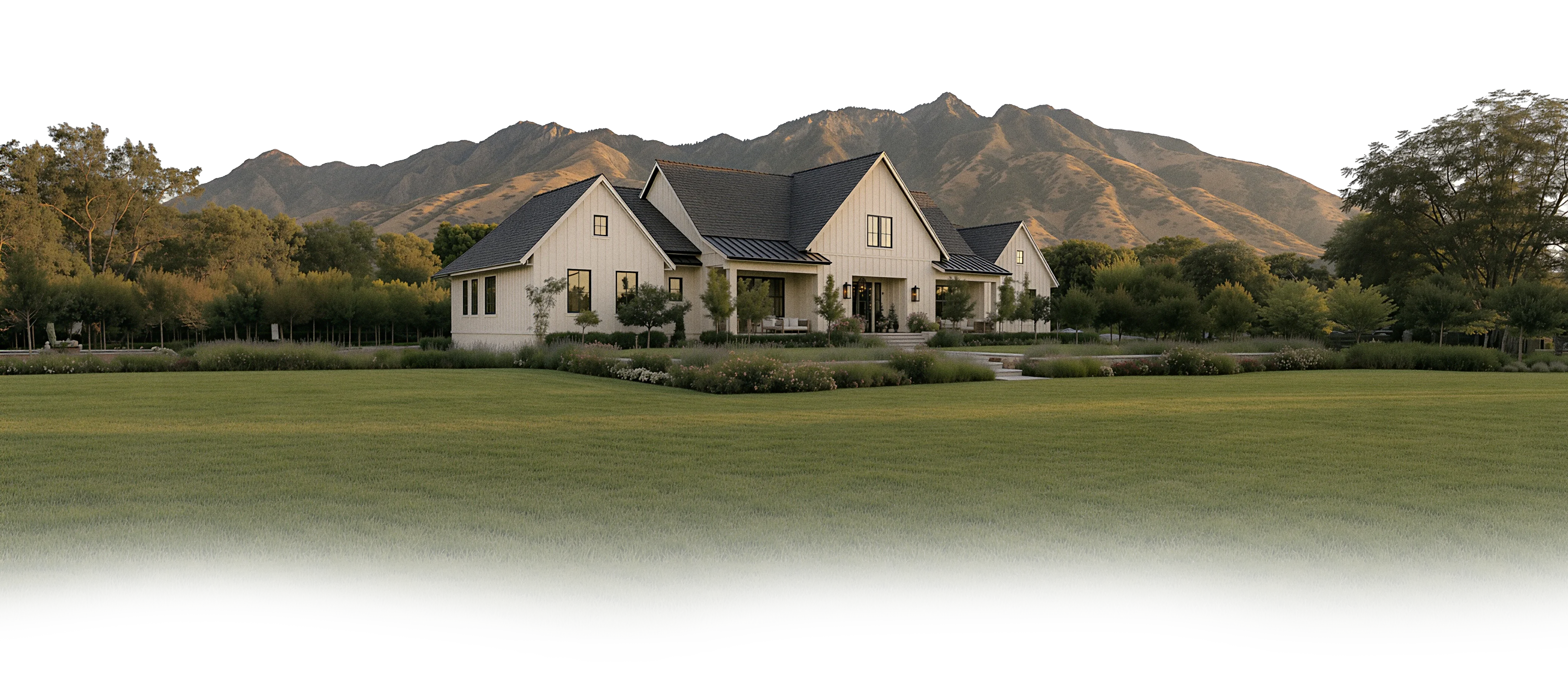 White home beneath the Wasatch mountains